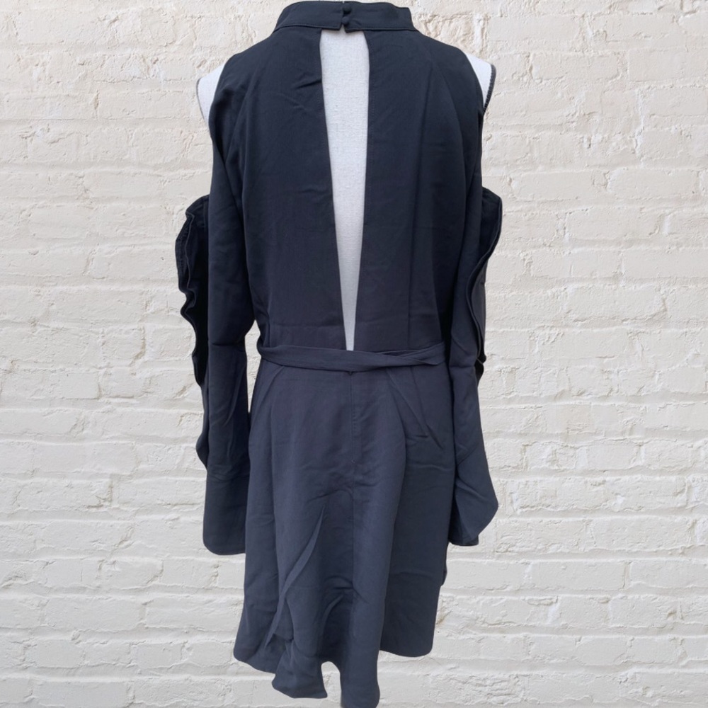 ❌DONATED❌Black Cold Shoulder Mock Neck Ruffle Sleeve Open Back Dress - Picture 5 of 10